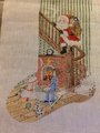 Needlepoint Christmas Stocking Canvas Handpainted 1970s Santa on Stairs Bannister Original