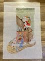 Needlepoint Christmas Stocking Canvas Handpainted 1970s Santa on Stairs Bannister Original