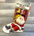 Christmas Stocking Finished 1970's Vintage SUNSET Needlepoint Santa Claus "Santa's Here" Crewel Holiday Decor