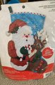Finished JUMBO BUCILLA Santa & Reindeer Handmade Christmas Stocking From Kit #86897E Vintage Christmas Decor Santa Claus Retro