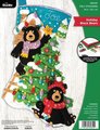 Christmas Stocking | FINISHED Bucilla Kit | Holiday Black Bears Handmade Holiday Stocking | Personalized Stockings