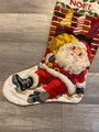 Christmas Stocking Finished 1970's Vintage SUNSET Needlepoint Santa Claus "Santa's Here" Crewel Holiday Decor
