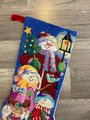 Christmas Stocking FINISHED Bucilla Needlepoint Stocking | Linda Gillum | Snowman Family Embroidered Stocking