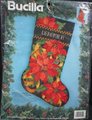 Christmas Stocking New VTG Handmade Finished Bucilla Kooler POINSETTIA TAPESTRY Needlepoint Christmas Stocking 60725