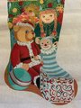 Vintage Miriam Andrade Handpainted Toys Gifts Needlepoint Christmas Stocking Canvas Teddy Bear Doll Jack in the Box Holiday Decor