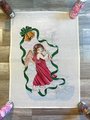 NEW VTG Barbara Elmore RARE Handpainted Christmas Needlepoint Stocking Canvas Angel Holiday Stocking Doves Harp