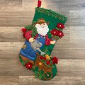 Christmas Stocking, Finished Bucilla Kit, GARDEN SANTA Handmade, #85428 Stocking