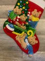 Handmade Christmas Stocking Vintage FINISHED Bucilla Teddy Bear Christmas Handmade Felt Christmas Stocking # 33253 Holiday Decor