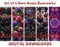 Black Roses Bookmark - Printable Flower Bookmarks - Set of 5 Purple Roses Bookmarks - Book Lover Designs - Reading Gifts
