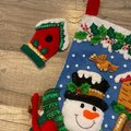 FINISHED Bucilla Christmas Stocking From Kit #86234 Snowman with Birds 18in - 2010 - Birds Pinecones Winter Birds Christmas Birds