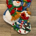 FINISHED Bucilla Christmas Stocking From Kit #86234 Snowman with Birds 18in - 2010 - Birds Pinecones Winter Birds Christmas Birds