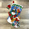 FINISHED Bucilla Christmas Stocking From Kit #86234 Snowman with Birds 18in - 2010 - Birds Pinecones Winter Birds Christmas Birds