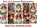 Gnomes Bookmark - Set of 5 Printable Christmas Holiday Bookmarks - Red & Green Gnomes - Book Lover Designs - Gnome Gift Ideas
