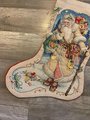 Handmade Christmas Stocking, New Vintage Finished BUCILLA Celebrations Counted Cross Stitch FATHER WINTER 84025 Embroidered Stockings