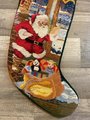 Custom Christmas Stocking Vintage Handmade Needlepoint Santa Claus W/ Toy Sack Holiday Stocking, Custom Finished Stocking, Fireplace Decor
