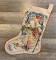 Handmade Christmas Stocking, New Vintage Finished BUCILLA Celebrations Counted Cross Stitch FATHER WINTER 84025 Embroidered Stockings