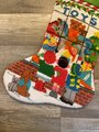 Christmas Stocking Vintage Retro 1980's HANDMADE Finished Dimensions Toy Shop NEEDLEPOINT Custom Holiday Decor Santa Claus Decorating