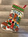 Christmas Stocking Vintage Retro 1980's HANDMADE Finished Dimensions Toy Shop NEEDLEPOINT Custom Holiday Decor Santa Claus Decorating