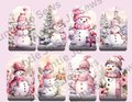 Printable Christmas Gift Tags, Pink Snowman Holiday Tags, Christmas Tags, Printables, Instant Print Tags, Holiday Gift Tags Instant Download