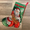 Handmade Christmas Stocking, NEW Vintage Candamar Designs, Santa & Teddy Bear, Something Special Holiday Stocking, Personalized Stocking
