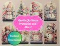 Printable Christmas Gift Tags, Pink Snowman Holiday Tags, Christmas Tags, Printables, Instant Print Tags, Holiday Gift Tags Instant Download