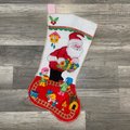 Finished JUMBO Christmas Stocking, Bucilla SANTA TRAIN 20" Embroidered Stockings, Traditional Stockings, Holiday Decor