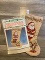 Vintage 1980's Christmas Stocking Finished Counted Cross Stitch Handmade BUCILLA Santa & Hobby Rocking Horse Holiday Stocking 82525 Decor