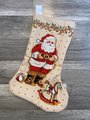 Vintage 1980's Christmas Stocking Finished Counted Cross Stitch Handmade BUCILLA Santa & Hobby Rocking Horse Holiday Stocking 82525 Decor