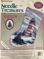 FINISHED Christmas Stocking Vintage NEEDLE TREASURES Holiday Light 06888 Needlepoint Holiday Stocking Lighthouse