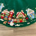 Handmade Vintage Tree Skirt, Finished Bucilla CHRISTMAS VILLAGE Tree Skirt, Table Cover #83980 Handmade Trees Houses Winter Village