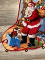 VTG Christmas Stocking, Vintage FINISHED Dimensions 1987 Christmas Eve Santa Claus HANDMADE Linda Gillum Design Holiday Stocking