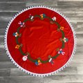 Handmade Vintage Tree Skirt, Finished Bucilla Crewel YULETIDE ORNAMENTS Tree Skirt, Table Cover #2316 Handmade Tree Santa Bells Angel