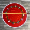Handmade Vintage Tree Skirt, Finished Bucilla Crewel YULETIDE ORNAMENTS Tree Skirt, Table Cover #2316 Handmade Tree Santa Bells Angel