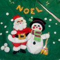 Vintage 1970s Tree Skirt, Handmade Bucilla NOEL Tree Skirt 2817, Table Cover Handmade Santa Snowman Holiday Decor