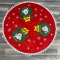 Handmade Vintage Tree Skirt, Finished Bucilla Santa Ornaments Tree Skirt 1635, Table Cover UNCUT Handmade Decorations Snowflakes