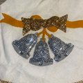 Handmade Vintage Tree Skirt, Finished Edna Looney Christmas Bells Ornaments Tree Skirt, Table Cover Handmade Decorations Silver Bells