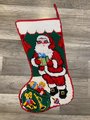 JUMBO Christmas Stocking, New BUCILLA Handmade Needlepoint Santa with Bag 60547 Holiday Stocking Circa 1970's Holiday Decor