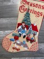 New Christmas Stocking VTG Handmade LINED Finished Needle Treasures Antique PLAYTHINGS Needlepoint 06823