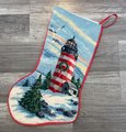 FINISHED Christmas Stocking Vintage NEEDLE TREASURES Holiday Light 06888 Needlepoint Holiday Stocking Lighthouse