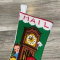 Handmade Christmas Stocking Mail Bag, Vintage Bucilla Finished Kit Grandfather Clock Needlepoint Painted Christmas Decor Santa Kids