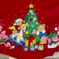 Handmade Vintage Tree Skirt, Finished Bucilla TEDDY BEARS Tree Skirt, Table Cover #83136 Handmade Tree Rocking Horse Toys Noel