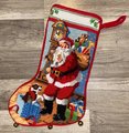 VTG Christmas Stocking, Vintage FINISHED Dimensions 1987 Christmas Eve Santa Claus HANDMADE Linda Gillum Design Holiday Stocking