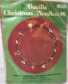 Handmade Vintage Tree Skirt, Finished Bucilla Crewel YULETIDE ORNAMENTS Tree Skirt, Table Cover #2316 Handmade Tree Santa Bells Angel