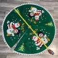 Vintage 1970s Tree Skirt, Handmade Bucilla NOEL Tree Skirt 2817, Table Cover Handmade Santa Snowman Holiday Decor