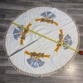 Handmade Vintage Tree Skirt, Finished Edna Looney Christmas Bells Ornaments Tree Skirt, Table Cover Handmade Decorations Silver Bells