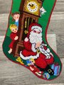 Handmade Christmas Stocking, Vintage Bucilla Finished Kit Grandfather Clock Needlepoint Painted Christmas Decor Santa Fireplace Decor