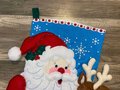 Finished JUMBO BUCILLA Santa & Reindeer Handmade Christmas Stocking From Kit #86897E Vintage Christmas Decor Santa Claus Retro