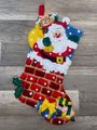 Christmas Stocking Handmade Bucilla SANTA DOWN The CHIMNEY Finished Bucilla Kit Festive Holiday Fireplace Mantle Wall Door Decoration