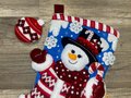 NEW Bucilla Christmas Stockings Handmade PEPPERMINT SNOWMAN 89610E Embroidered Stocking Christmas Gift Fireplace Mantle Wall Door Decoration