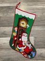 Handmade Christmas Stocking, Vintage Bucilla Finished Kit Grandfather Clock Needlepoint Painted Christmas Decor Santa Fireplace Decor